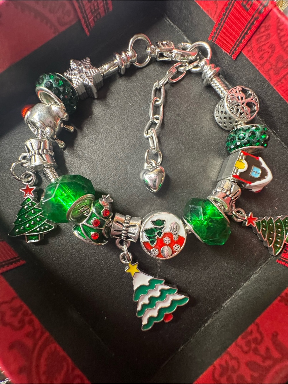 Festive Green Christmas Charm Bracelet - Women Jewelry